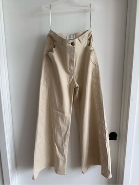 Wide Leg Beige Pants with Wave Stitching — Azulu